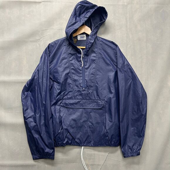 Izod Lacoste Navy Nylon Zip Pullover Hoodie Windbreaker Jacket Men’s Medium - Picture 1 of 8